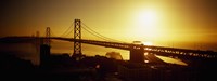 High angle view of a suspension bridge at sunset, Bay Bridge, San Francisco, California, USA Fine Art Print