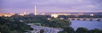 High angle view of monuments, Potomac River, Lincoln Memorial, Washington Monument, Capitol Building, Washington DC, USA Fine Art Print