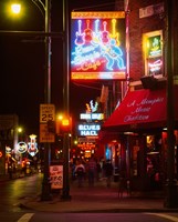 Neon sign lit up at night in a city, Rum Boogie Cafe, Beale Street, Memphis, Shelby County, Tennessee, USA Fine Art Print