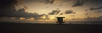 Silhouette of a lifeguard hut on the beach, South Beach, Miami Beach, Miami-Dade County, Florida, USA Fine Art Print
