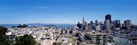 High angle view of a city, Coit Tower, Telegraph Hill, Bay Bridge, San Francisco, California, USA Fine Art Print