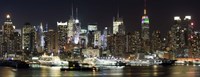 Buildings in a city lit up at night, Hudson River, Midtown Manhattan, Manhattan, New York City, New York State, USA by Panoramic Images - 36" x 12" - $34.99