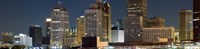 Buildings in a city lit up at night, Detroit River, Detroit, Michigan Fine Art Print