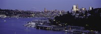City skyline at the lakeside with Mt Rainier in the background, Lake Union, Seattle, King County, Washington State, USA Fine Art Print