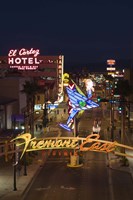 Neon casino signs lit up at dusk, El Cortez, Fremont Street, The Strip, Las Vegas, Nevada, USA Fine Art Print