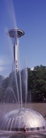 Fountain with a tower in the background, Space Needle, Seattle, King County, Washington State, USA Fine Art Print