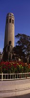 Statue of Christopher Columbus in front of a tower, Coit Tower, Telegraph Hill, San Francisco, California, USA Fine Art Print