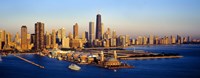 Aerial view of a city, Navy Pier, Lake Michigan, Chicago, Cook County, Illinois, USA Fine Art Print