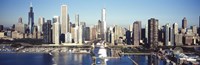 Skyscrapers in a city, Navy Pier, Chicago Harbor, Chicago, Cook County, Illinois, USA 2011 Fine Art Print