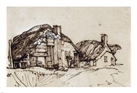 Two Thatched Cottages with Figures at a Window Fine Art Print