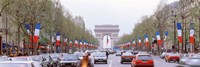 Traffic on a road, Arc De Triomphe, Champs Elysees, Paris, France by Panoramic Images - 27" x 9"