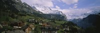 High angle view of a village on a hillside, Wengen, Switzerland Fine Art Print
