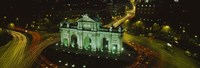 High angle view of a monument lit up at night, Puerta De Alcala, Plaza De La Independencia, Madrid, Spain Fine Art Print