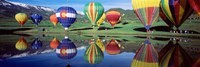 Reflection Of Hot Air Balloons On Water, Colorado, USA Fine Art Print