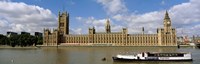 Houses Of Parliament, Water And Boat, London, England, United Kingdom Fine Art Print