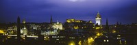 High angle view of a city lit up at night, Edinburgh Castle, Edinburgh, Scotland Fine Art Print