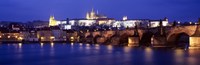 Bridge across a river lit up at night, Charles Bridge, Vltava River, Prague, Czech Republic Fine Art Print