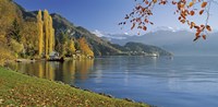 Switzerland, Canton Lucerne, Lake Vierwaldstattersee Vitznau, Panoramic view of mountains around a lake Fine Art Print