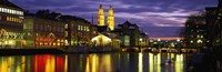 Reflection of night lights in River Limmat Zurich Switzerland Fine Art Print