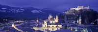 Austria, Salzburg, Aerial view of a city at night Fine Art Print