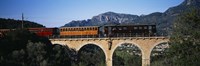 Train crossing a bridge, Sierra De Tramuntana, Majorca, Spain Fine Art Print