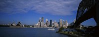 Skyscrapers On The Waterfront, Sydney Harbor Bridge, Sydney, New South Wales, United Kingdom, Australia Fine Art Print