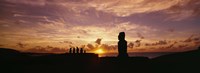 Silhouette of Moai statues at dusk, Tahai Archaeological Site, Rano Raraku, Easter Island, Chile Fine Art Print