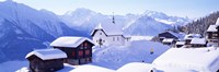 Snow Covered Chapel and Chalets Swiss Alps Switzerland Fine Art Print