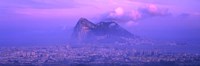 Rock Of Gibraltar in the fog at dusk, Andalucia, Spain Fine Art Print