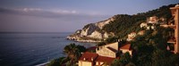 High angle view of a city near the sea, Ligurian Sea, Italian Rivera, Bergeggi, Liguria, Italy Fine Art Print
