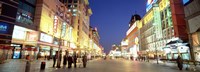 Shops lit up at dusk, Wangfujing, Beijing, China Fine Art Print