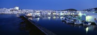 Buildings lit up at night, Paros, Cyclades Islands, Greece Fine Art Print