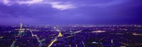 Aerial View Of A City at night, Paris, France Fine Art Print