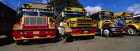Buses Parked In A Row At A Bus Station, Antigua, Guatemala Fine Art Print