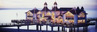 Sea Bridge Lit Up At Dusk, Sellin, Isle Of Ruegen, Germany Fine Art Print