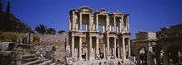 Tourists in front of the old ruins of a library, Library At Epheses, Ephesus, Turkey Fine Art Print