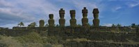 Moai statues in a row, Rano Raraku, Easter Island, Chile Fine Art Print