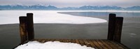 Frozen lake in front of snowcapped mountains, Chiemsee, Bavaria, Germany Fine Art Print