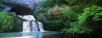 Waterfall in a forest, Lison River, Jura, France Fine Art Print