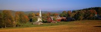 Church and a barn in a field, Peacham, Vermont, USA Fine Art Print