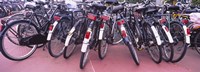 Bicycles parked in a parking lot, Amsterdam, Netherlands Fine Art Print