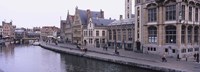 Buildings along the river, Leie River, Graslei, Ghent, Belgium Fine Art Print