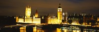 Buildings lit up at night, Westminster Bridge, Big Ben, Houses Of Parliament, Westminster, London, England Fine Art Print
