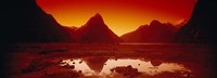 Reflection of mountains in a lake, Mitre Peak, Milford Sound, Fiordland National Park, South Island, New Zealand Fine Art Print