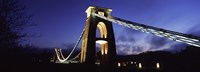 Suspension bridge lit up at night, Clifton Suspension bridge, Avon Gorge, Bristol, England Fine Art Print