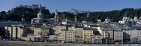Buildings in a city with a fortress in the background, Hohensalzburg Fortress, Salzburg, Austria Fine Art Print