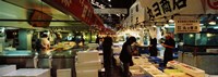 Customers buying fish in a fish market, Tsukiji Fish Market, Tsukiji, Tokyo Prefecture, Kanto Region, Japan Fine Art Print