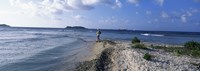 Tourist fishing on the beach, Sandy Cay, Carriacou, Grenada Fine Art Print