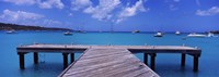 Pier with boats in the background, Sandy Ground, Anguilla Fine Art Print