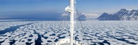 Ship in the ocean with a mountain range in the background, Bellsund, Spitsbergen, Svalbard Islands, Norway Fine Art Print